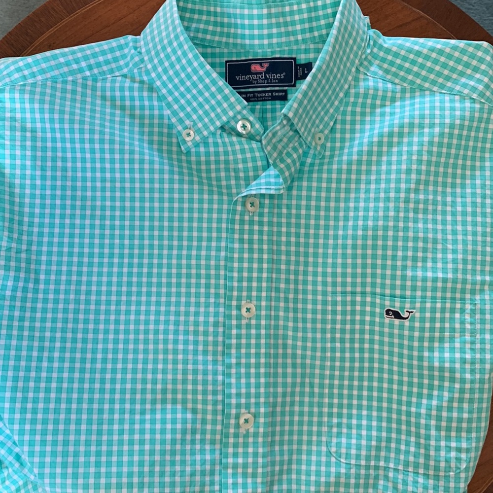 Vineyard Vines Tucker Slim Fit Shirt Size L Green and White NWOT
